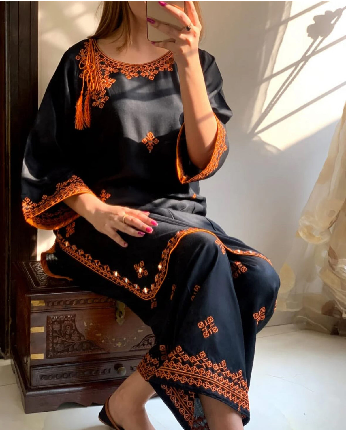 Traditional Angrakha Sindhi Embroidery Cotton  Ready to Wear
