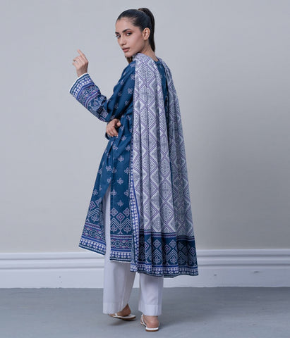 2 Piece Blue Cambric Kurta Dupatta - Ready to Wear