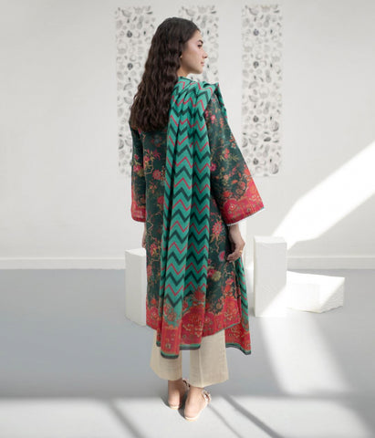 2 Piece Green Slub Linen Kurta Dupatta